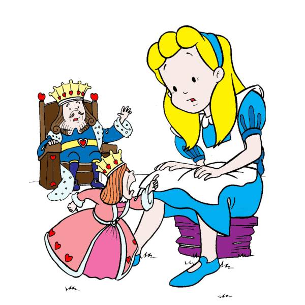 Disegno di Alice con il Re e la Regina a colori