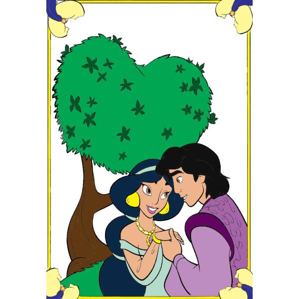 Disegno di Alladin e Jasmine a colori