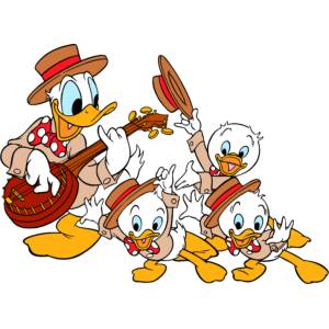 Disegno di Qui Quo Qua e Paperino con Chitarra a colori