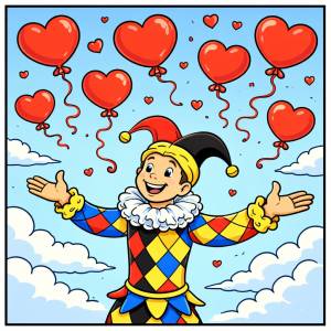 Disegno di Allerchino e Palloncini a Forma di Cuore a colori