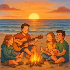 disegno di Falò in Spiaggia al Mare a colori