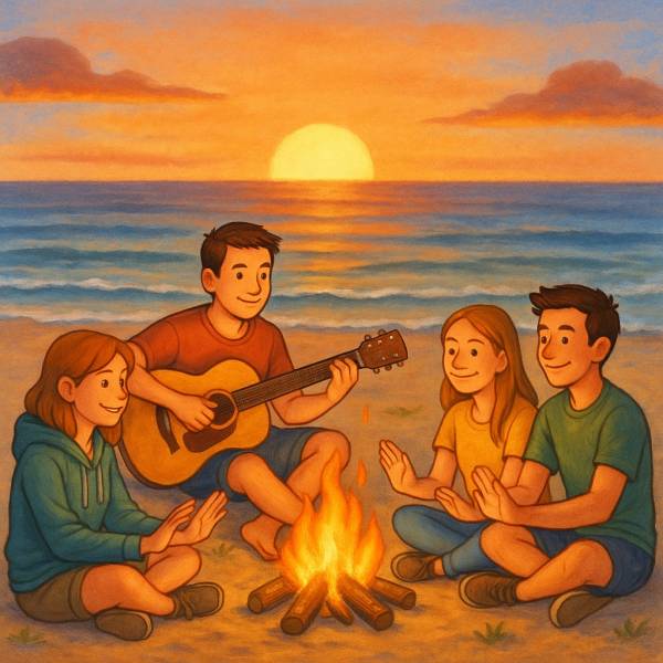 Disegno di Falò in Spiaggia al Mare a colori