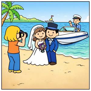 Disegno di Foto degli Sposi con Motoscafo a colori