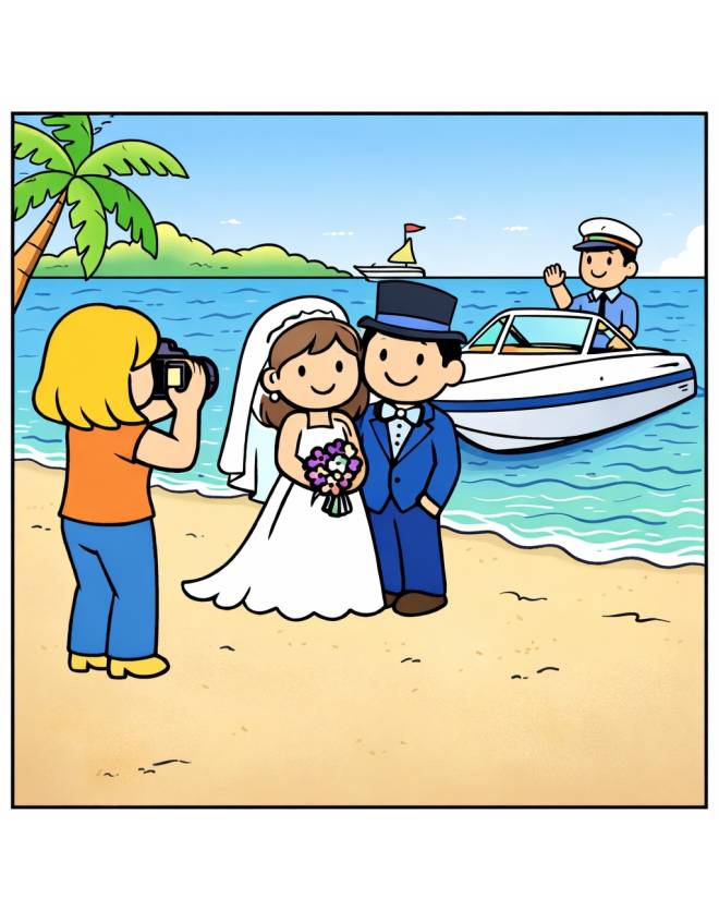 disegno di Foto degli Sposi con Motoscafo  a colori