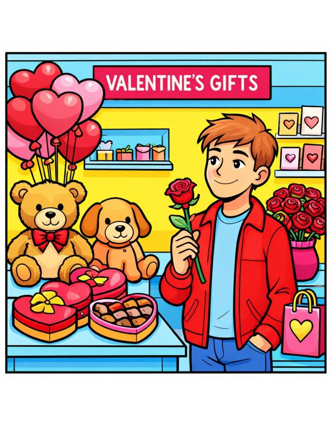 disegno di Negozio Regali di San Valentino  a colori
