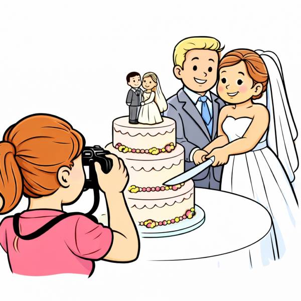 Disegno di Il Taglio della Torta degli Sposi a colori - immagine generata con AI