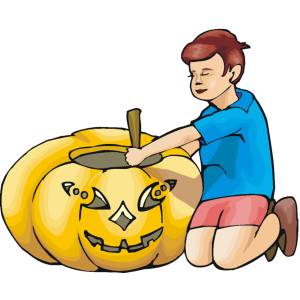 disegno di Bambino con la Zucca a colori