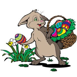 Disegno di Coniglio con Cesto di Pasqua a colori