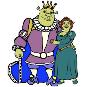 disegno di Re Shrek e Regina Fiona  a colori