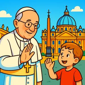 Disegno di Papa Leone XIV che Saluta un Bambino a colori