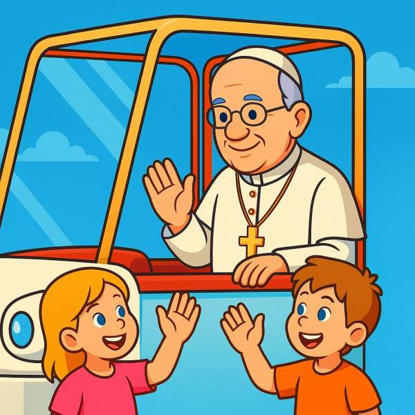 Disegno di Leone XIV Papa Mobile a colori