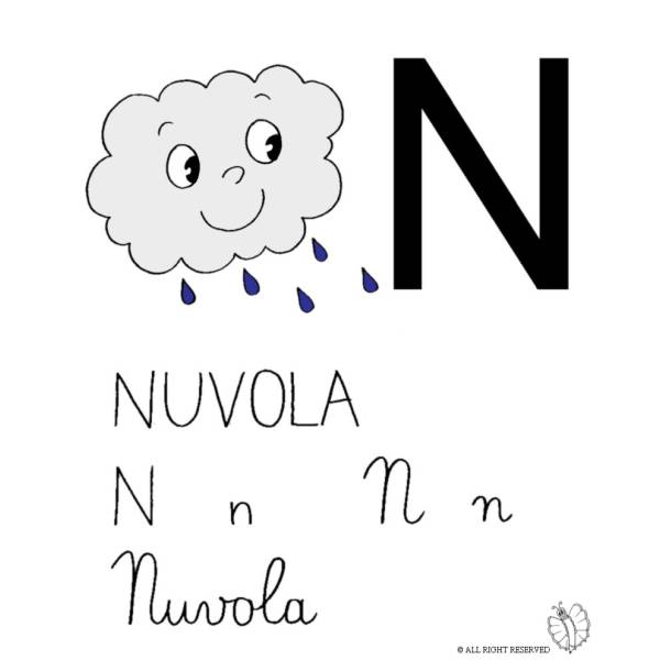 Disegno di Lettera N di Nuvola a colori