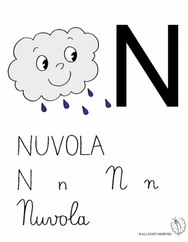 disegno di Lettera N di Nuvola a colori