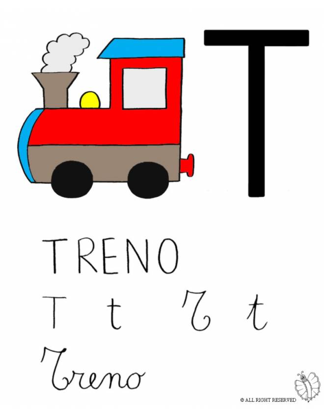 disegno di Lettera T di Treno a colori