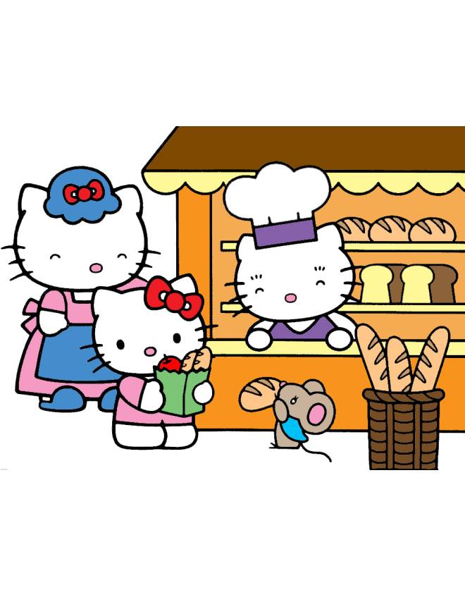 disegno di Hello Kitty Family a colori