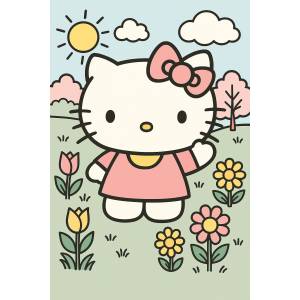 Disegno di Hello Kitty nel Prato a colori