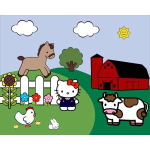 Disegno di Hello Kitty nella Fattoria a colori