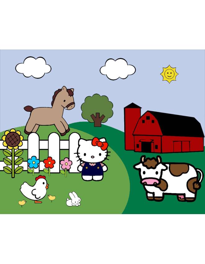 disegno di Hello Kitty nella Fattoria a colori