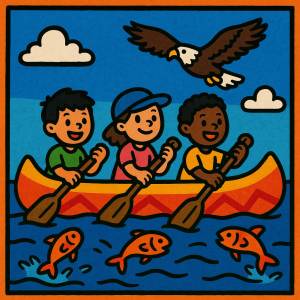 Disegno di Bambini su Canoa al Mare a colori