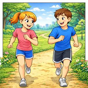 Disegno di Coppia che Corre al Parco  a colori