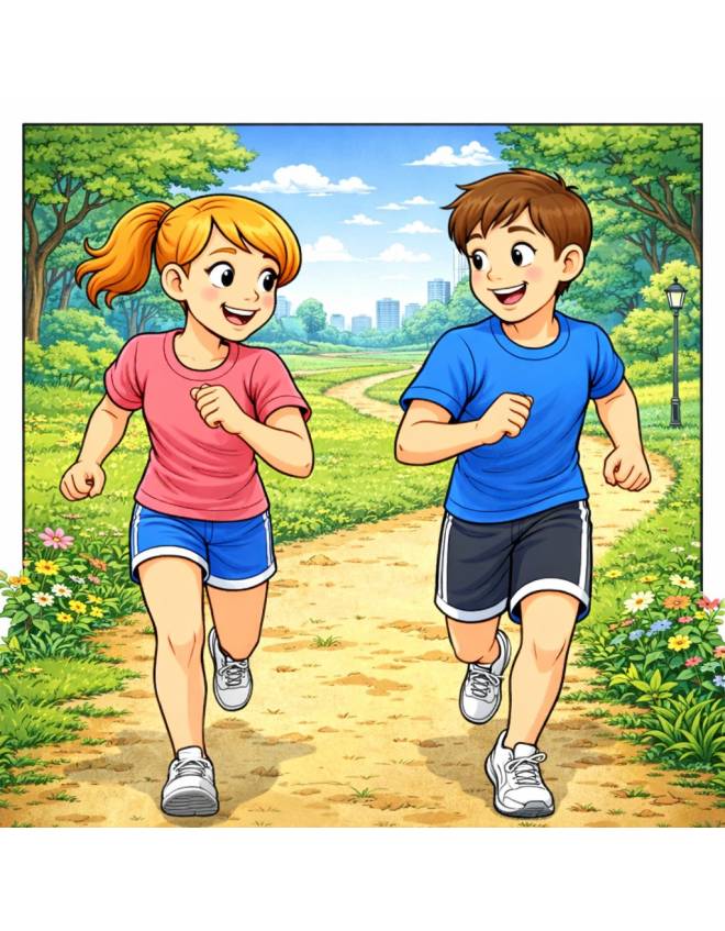 disegno di Coppia che Corre al Parco  a colori