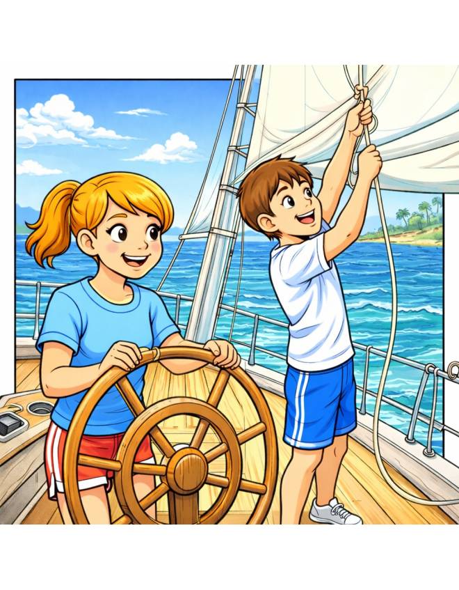 disegno di Coppia in Barca a Vela  a colori