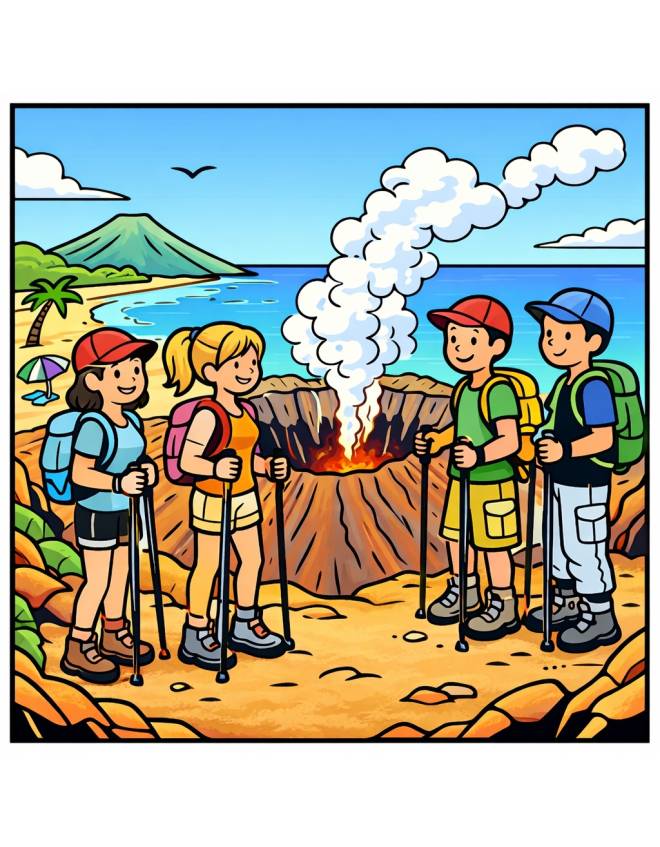 disegno di Escursione al Vulcano  a colori