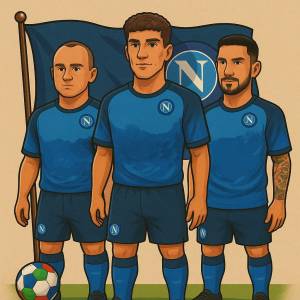 disegno di Lobotka, Di Lorenzo e Politano Calciatori del Napoli a colori