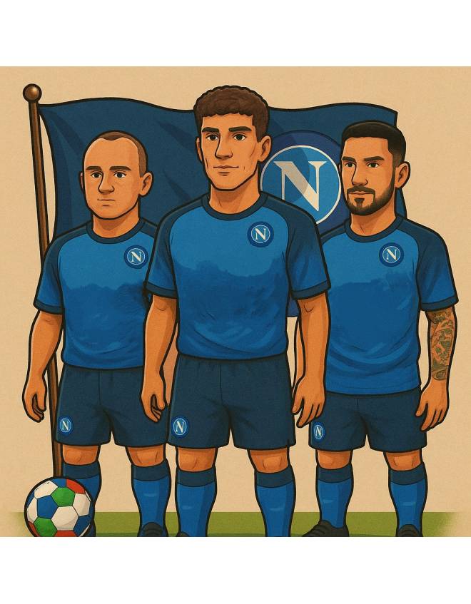 disegno di Lobotka, Di Lorenzo e Politano Calciatori del Napoli a colori