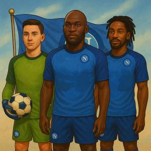 disegno di Lukaku, Meret e Anguissa Napoli Calcio a colori