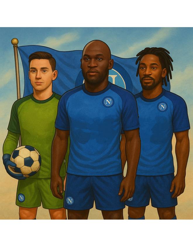 disegno di Lukaku, Meret e Anguissa Napoli Calcio a colori
