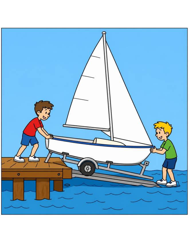 disegno di Messa in Acqua Barca a Vela a colori