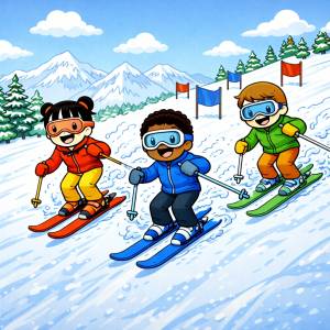 Disegno di Piccoli Sciatori a colori