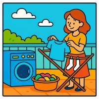 Disegno di Signora che Lava Vestiti a colori