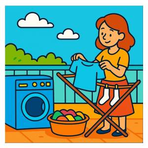 Disegno di Signora che Lava Vestiti a colori