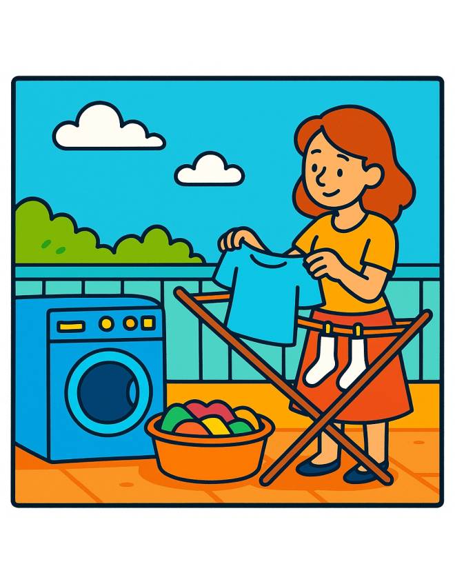 disegno di Signora che Lava Vestiti a colori