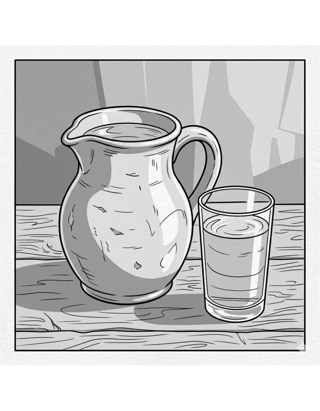 disegno di Brocca con Bicchiere di Acqua  da colorare