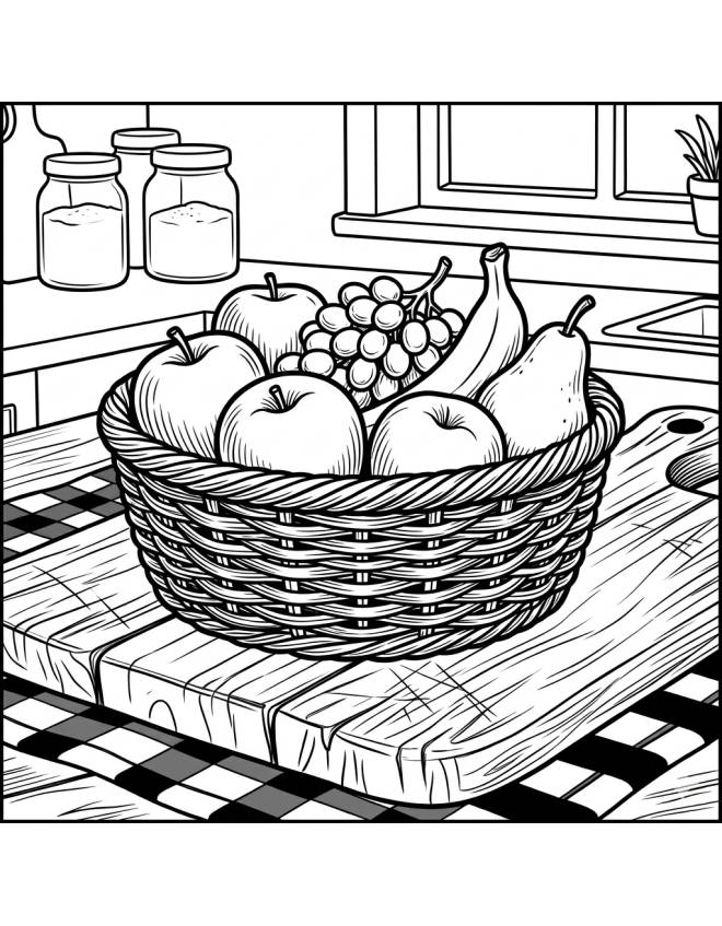 disegno di Cesto di Frutta sulla Tavola  da colorare