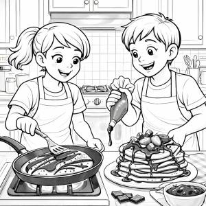 Disegno di Coppia che Cucina dei Pancake da colorare