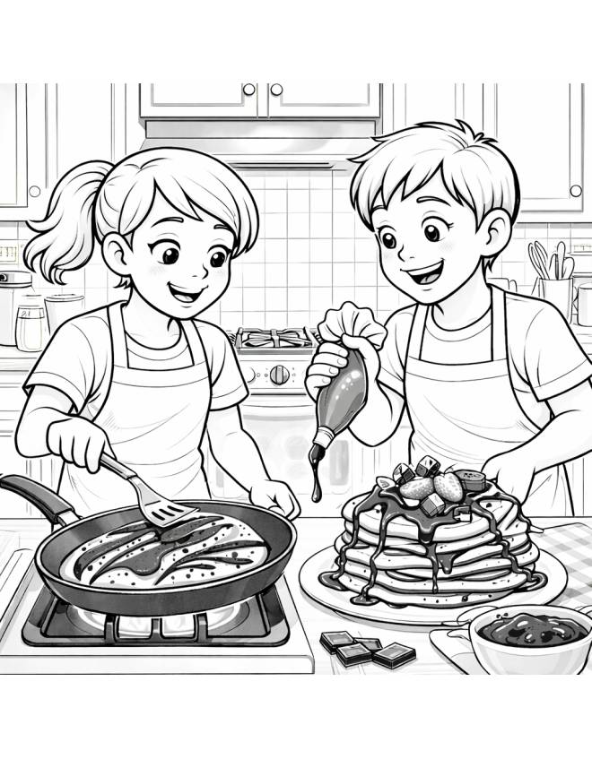 disegno di Coppia che Cucina dei Pancake da colorare