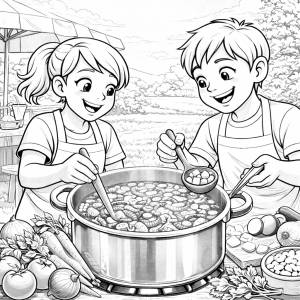 Disegno di Coppia che Cucina un Minestrone  da colorare