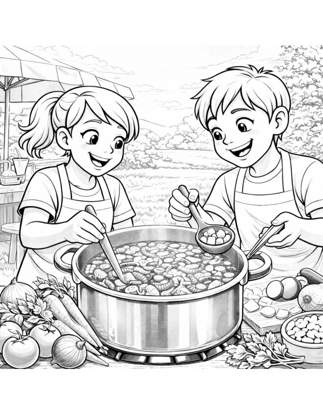 disegno di Coppia che Cucina un Minestrone  da colorare