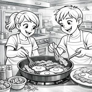 Disegno di Coppia che Cucina Uova da colorare