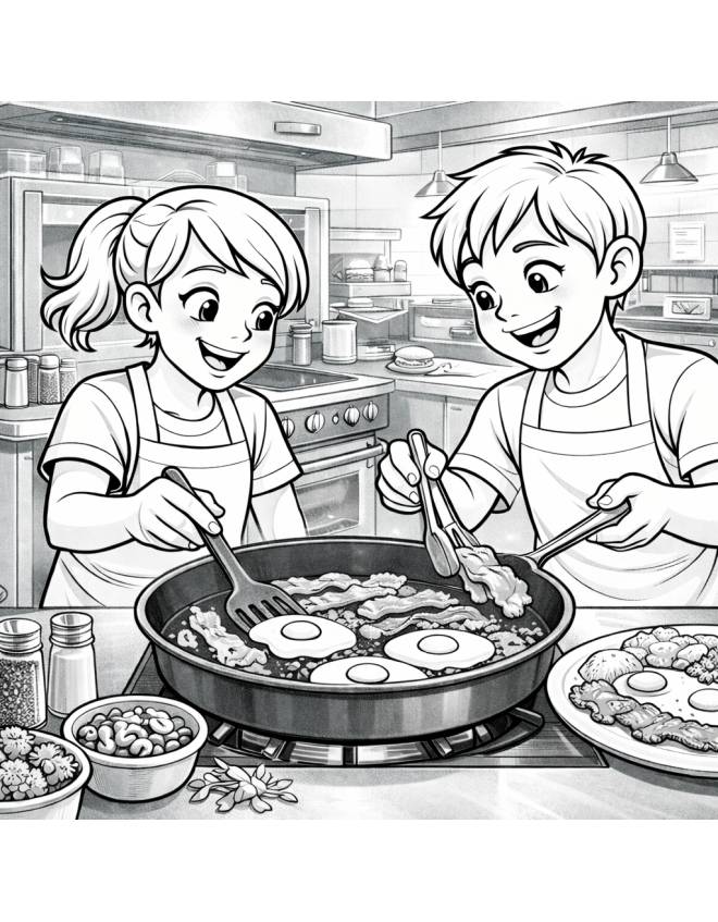 disegno di Coppia che Cucina Uova da colorare