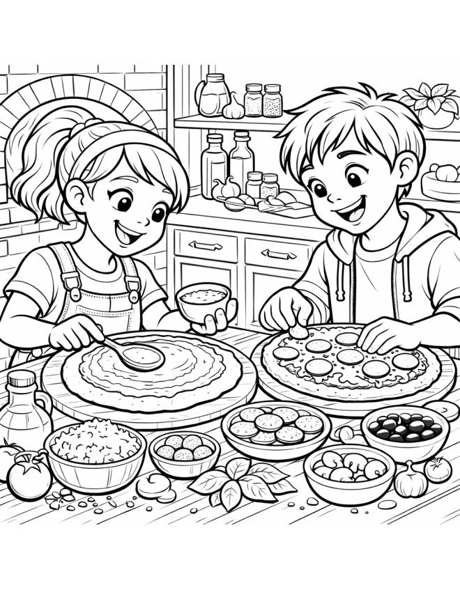 disegno di Coppia che Prepara Pizze da colorare