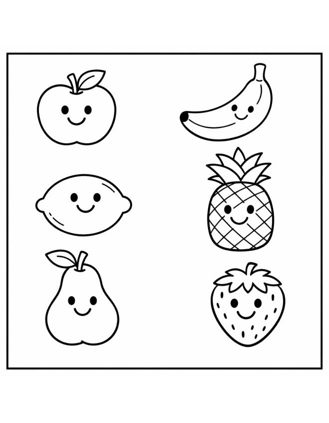 disegno di Frutti con Faccine da colorare