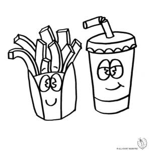 Disegno di Patatine e Bibita da colorare