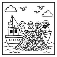 Disegno di Pescatori sul Peschereccio da colorare