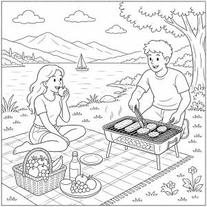 disegno di Picnic al Lago con Brace da colorare