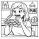 Disegno di Ragazza al Pub che Mangia un Panino da colorare